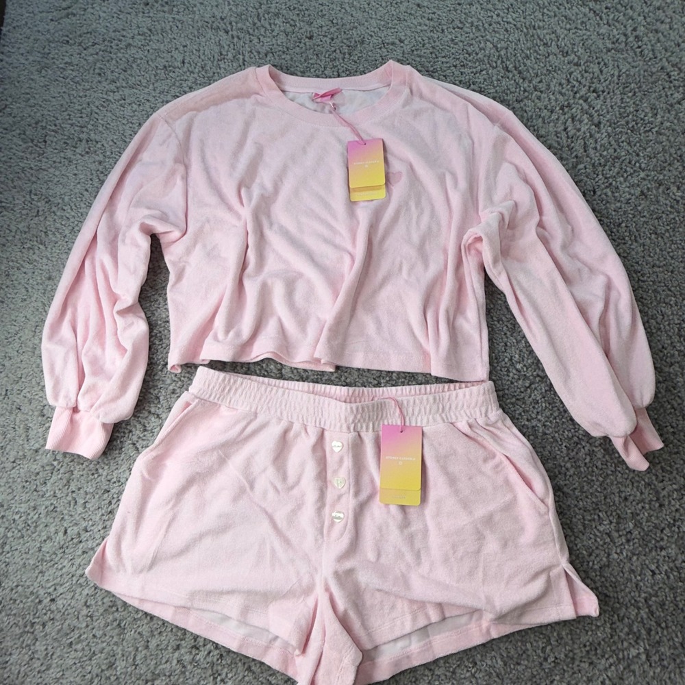 NWT Stoney Clover Lane X Target Pink Terry Cloth Sweatshirt XL and Shorts L Set